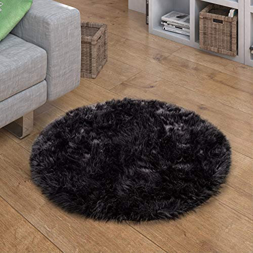 Paco Home Kunstfell Fellteppich Imitat Sitzkissen Herzform Rund Verschiedene Formen Schwarz, Grösse:30 cm Rund