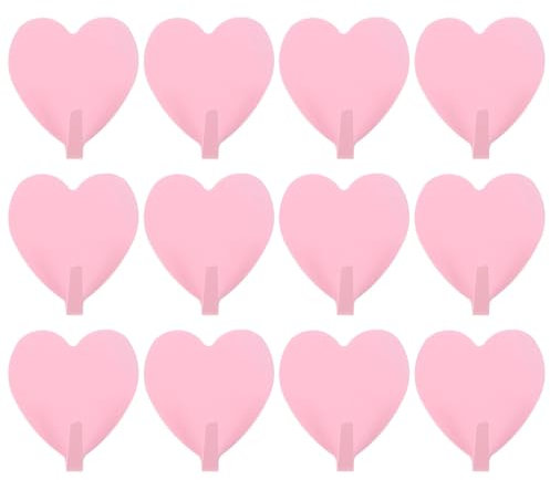 Angoily Self Adhesive Hooks, 12PCS Stainless Steel Wall Hangers, No Drilling Heart Shape Towel Hook for Kitchen Bathrooms Bedrooms Wall (Light Pink), 4x4.5x1.7cm