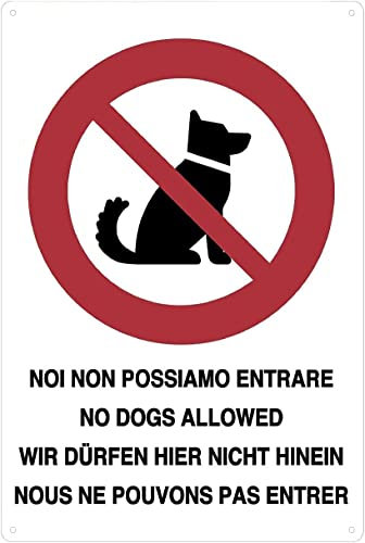 NEW CARTELLO SEGNALETICO - Noi Cani Non possiamo Entrare - Adesivo Extra Resistente, Pannello in Forex, Pannello In Alluminio (Pannello in Forex 20x31)