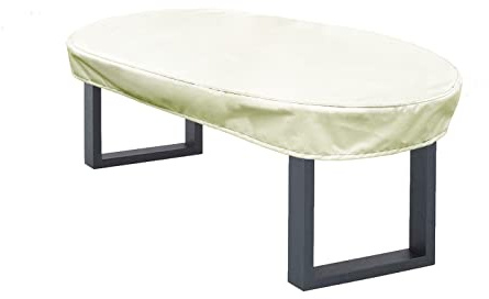 Kaufpirat Premium Abdeckplane Oval 150x90x15 cm Essbank Sitzbank Holzbank Gartenmöbel Gartentisch Hülle Abdeckung Haube Schutzhülle Abdeckhaube 900 D, 500 g/m², 6.000 mm Wasserbeständigkeit Beige