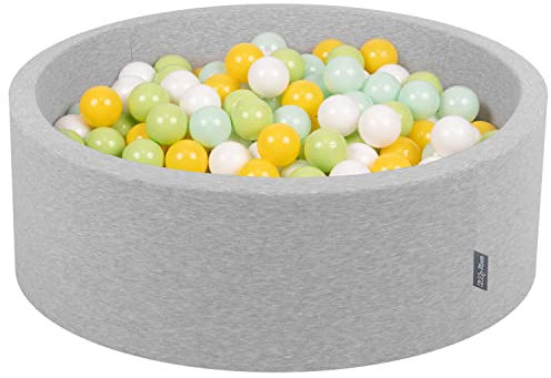 KiddyMoon 90X30cm/200 Bolas Piscina De Bolas para Ninos Hecha En La UE, Gris Clr:Blanco/Menta/Verde Claro/Amarillo