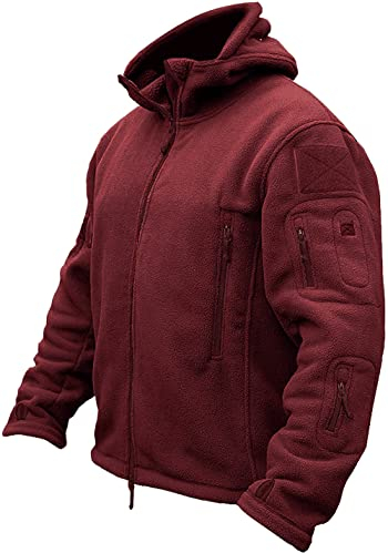 TACVASEN Work Jackets for Men Winter Fleece Mens Thick Windproof MIlitary Tactical Jacket Full Zip Wine Red,XL