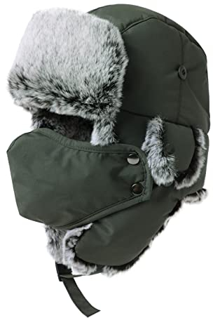 Comhats Herren Wasserdichter Fliegermütze Winter Warme Fellmütze Trappermütze Pelzmütze Wintermütze A69265_Armygrün XL