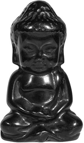 Nupuyai Obisidian Kleiner Süßer Buddha Figur Sitzend Edelstein Kristall Glücksbuddha Heilstein Statue Glücksbringer Feng Shui, Zen Deko und Meditation