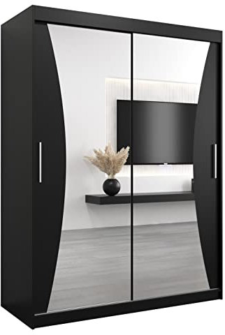 ABIKSMEBLE Armoire Monaco Avec Porte Coulissante Miroir - Dressing Adulte - Penderie Vêtement - Garde Robe - Placard - Closet