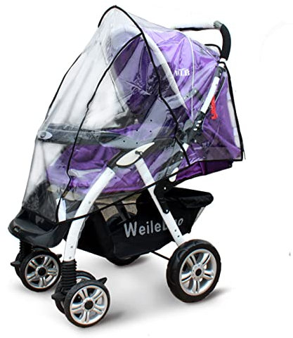 Habillage Pluie pour Poussette Housse Universelle,Avec Fermeture éclair, Protection pluie pour Poussette Protection Contre Pluie et Vent, Pour les Petites Poussettes, Bord noir transparent (Noir)