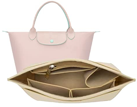 D.DUO Purse Organizer, Multi-Pocket Felt Handbag Organizer, Folding Tote Bag organizer insert for Insert Wallet Organizer for Longchamp (Beige, Large)…