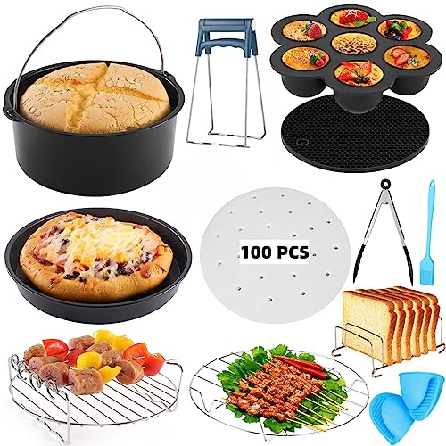 8 Zoll Heißluftfritteuse Zubehör Set 12 STK Airfryer Fritteuse Zubehörset, Airfryer Groß Fritteuse Backform für die Meisten Backzubehör Geeignet, BPA-frei, Spülmaschinenfest, Antihaf