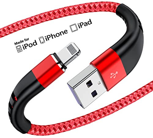 Essri 2Pack for iPhone Charger Cord 3FT, Lighting Cable 3 Feet to USB Charging Cable, Nylon Braided Charging Cord 3 Foot Compatible with iPhone 14 13 12 11 X XS XR 15 Pad -Red