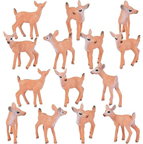 FGen 14 Stück Weihnachten Miniatur Hirsch Figuren, Deer Figuren Ornamente, Modell Wilden Wald Tier Wald Hirsch Elch Weihnachten Handwerk Dekor, für Geburtstagsgeschenk, Weihnachtsfeier Dekorationen