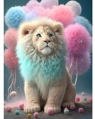 MXJSUA 5D Diamond Painting Set für Erwachsene, Süßer Löwe Diamant Painting Bilder als Geschenk, Diamond Painting Zubehör Kits für Home Deco (30x40cm)