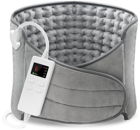 Coussin Chauffant Electrique, STUOGYUM Ceinture Chauffante Lombaire 120x30CM avec 6 Niveaux de Chaleur et Arrêt Automatique, Lavable Ceinture Lombaire pour Dos Cervicales Abdomen-Gris