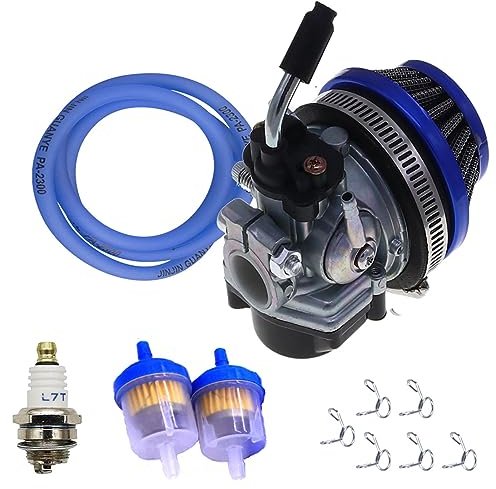 Shkalacar 2 Takt Rennvergaser mit Luftfilter für 49cc 66c 70cc 80cc Motoren, Vergaser für 2 Takt Motor Gasmotor motorisiertes Motorrad Fahrrad Roller Moped Dirtbike(Blau)