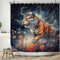 ASDCXZ Tiger Duschvorhang 180x200 cm, Kunst Aquarell Dominant Tiger Tier Rose Bunt Blumen Bad Waschbar Duschvorhänge Polyester Textil Wasserdicht Badevorhang für Badewanne mit 12 Haken