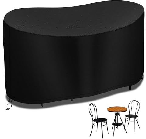 RICHIE 2-Sitzer-kleine Bistro-Set-Abdeckung, 146*70*80cm wasserdichte Garten-Patio-Möbel-Set-Abdeckung im Freien, 600D Oxford-Gewebe-Bistrotisch-Tischabdeckung im Freien, Winddichte Anti-UV-Schwarz