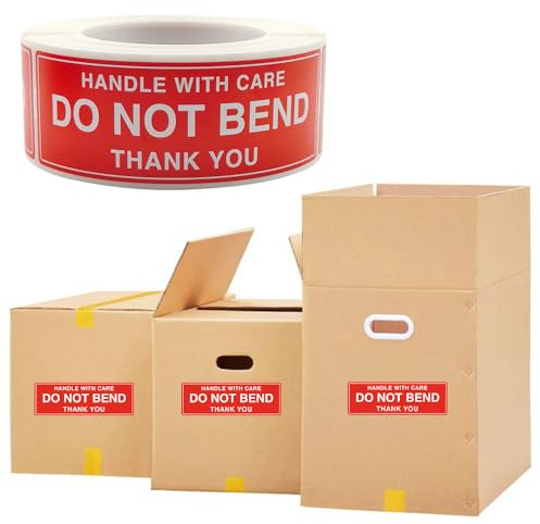 Fragile Sticker Labels Do Not Bend for Boxes, 300 PCS | Red Warning Packing Shipping Labels with Strong Adhesive, Handle with Care, 1 x 3 (25mm x 75mm)