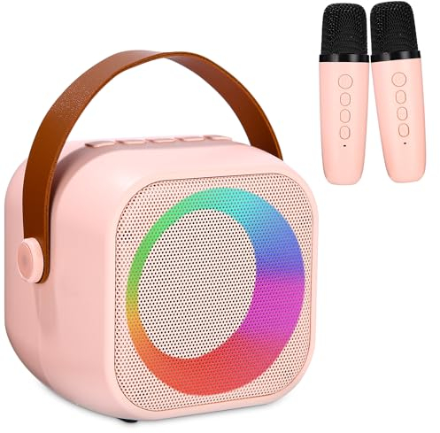 Karaoke Spielzeug für Kinder mit 2 Mikrofonen, tragbare Karaoke-Maschine mit LED-Licht und Sprachveränderungseffekten, Geschenke für Alter 3-18 Kinder, Jungen, Mädchen (ROAS)