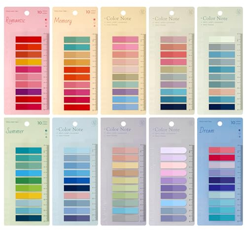 JIANTA 2000 Stück Haftstreifen, 10 Sets Haftnotizen Tabs mit Lineal, Haftnotizen Tabs, Page Marker Set, Sticky Notes für Seitenmarkierung Lesezeichen, für Büro Schule Zuhause