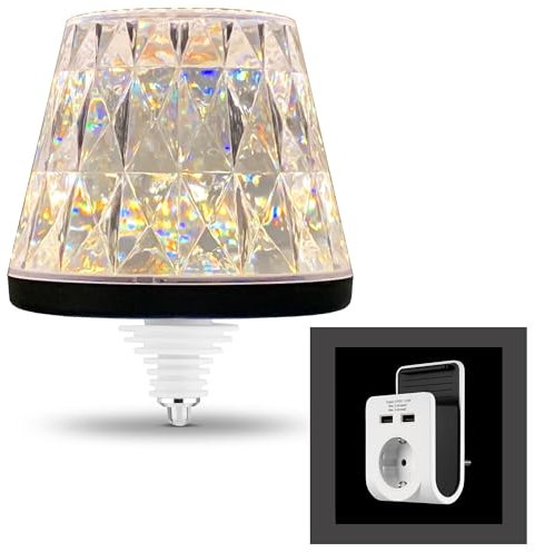 REV LAMPRUSCO CRISTAL SPARSET Akku Flaschenlampe kabellos, Touch, 130lm, 1,6W, 2500mAh - dimmbar, IP54 + USB Ladegerät mit 2x USB-A, 2,1A und Ablageschale