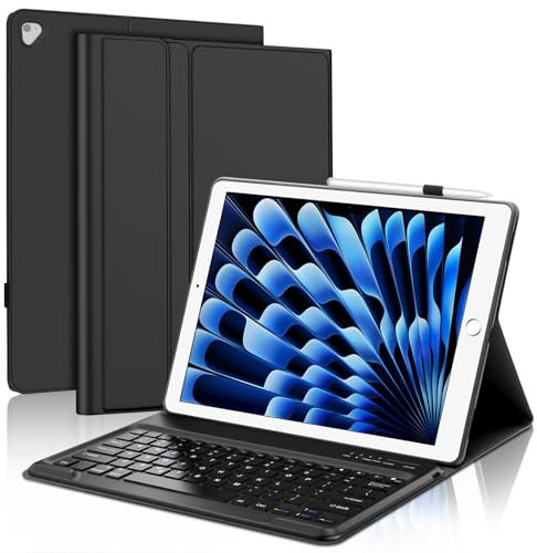 Keyboard Case for iPad Pro 12.9 inch (Old Model) 2015 1st Gen / 2017 2nd Gen, Detachable Wireless Bluetooth Keyboard Folio Smart Cover for iPad Pro 12.9 2nd &1st Gen with Pencil Holder – Black