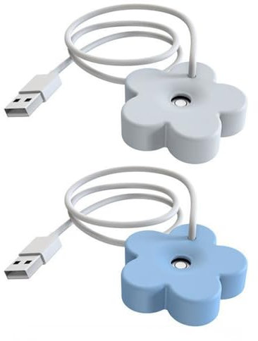 Mini Humidifier for Plants, Cute Creative Small Flower Humidifiers Portable Travel Air Humidifier USB Powered Ultrasonic Mist Maker Tiny Fog Machine for Home Bedroom Office Desk (White+Blue), XH002