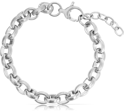Made by Nami Silber Armband Herren Ankerarmband mit doppelter Reihe Eckig Edelstahl 18 + 4 cm Länge Wasserfester Schmuck (Rund Einfach)