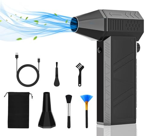 Plumero de aire comprimido de 130000 RPM eléctrico, perilla de ajuste, recargable, inalámbrico, soplador de aire turbo para teclado de computadora, al aire libre, coche, hogar