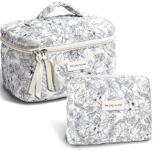 TOPALL Trousse de Toilette Femme Voyage,Trousse Maquillage,Matelassée Trousse Toilette XL,Pochette Maquillage Grande Capacité Voyage Motif Floral pour Femme Fille