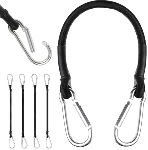 URAQT Corda elastica, 4 corde elastiche con moschettoni, tenditore elastico da 30 cm, trasporto in gomma elastica per valigie, ganci cinghia elastica per tendalini, teloni, campeggio, bagagli.
