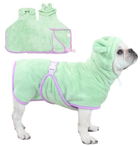 Fnaobai Accappatoio per cani e gatti assorbente, ad asciugatura rapida, carino asciugamano da bagno per cani, cappotto con cappuccio, colletto regolabile e cintura addominale per piscina, spiaggia