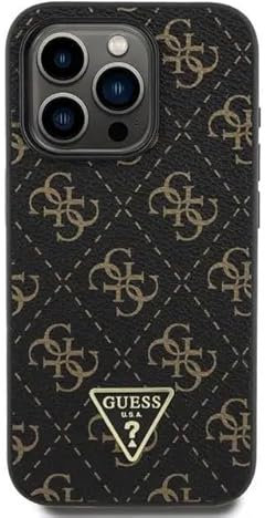 CG MOBILE Guess PU - Carcasa rígida 4G con Logotipo Triangular para iPhone 16 Pro, Color Negro