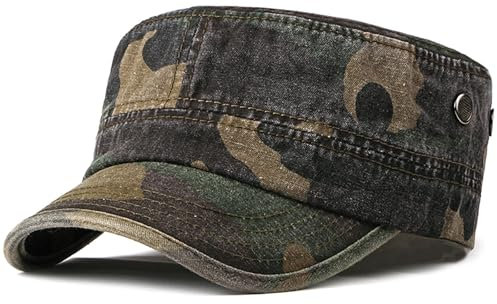 XYIYI Grüner Tarnanstrich Retro Gewaschen Militär Hut Baumwolle Kadett Armee Mützen Vintage Flat Top Cap