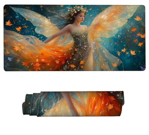 Tapis de Souris Gaming, 1600x800x3mm Grand Tapis de Souris Ange Tapis de Souris Gamer, Sous Main Aile Tapis Souris, Tapis de Souris à Bords Cousus, Base en Caoutchouc Antidérapante, Deco Bureau ZH-706
