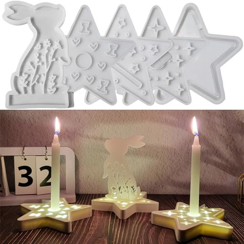 ALEFBET Silikonformen Gießformen, 5 Stück Silikonform Kerzenhalter Stern Dekoration, Silikon Gießform Ostern Dekoration, Gipsformen zum Gießen, Epoxidharzformen Ornamenten