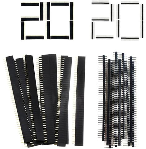 40 Piece 2.54mm Pin Headers PCB Board 40 Pin Male and Female Header Connector Kit for Arduino Prototype Shield,20pcs Male Header, 20pcs Female Header