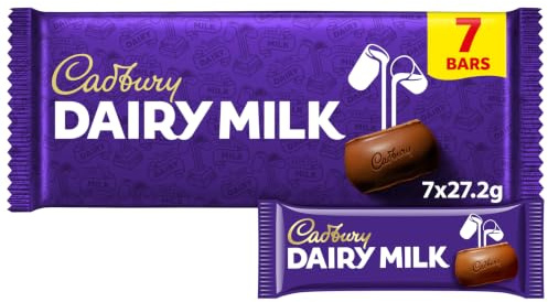 Cadbury Dairy Milk Chocolate Bars, Classic Creamy Taste 190.4 g (Pack of 1) | 7 x 27.2 g Individual Bars, Deliciously Creamy Taste, For Sharing, For All Occasions