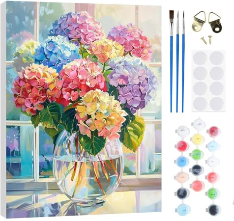 RICUVED Florero Flor Pintura por Números Flor para Adultos y Niños 30x40cm - Kit DIY con Marco de Madera, Pinturas al Óleo, Pinceles y Bandas Magnéticas para Decorar Tu Casa