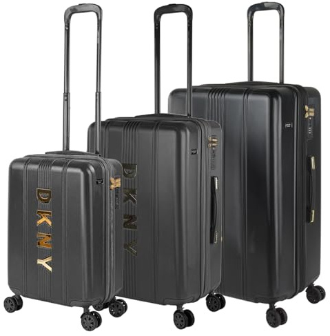 DKNY - Leicht Koffer Set Polycarbonat Reisekoffer Set für Flugreisen - Dauerhaft Hartschalenkoffer Set - Kofferset Hartschale mit TSA Kombinationsschloss, Schwarz