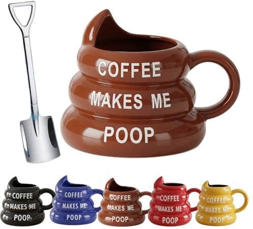 The Coffee Makes Me Poop Novelty Mug with Spoons, 12 OZ Funny Poop Ceramic Coffee Mug, Humorous Poops Coffees Mug, Gift Gag Gifts for Coffees Lovers, Friends, Coworkers (Brown)