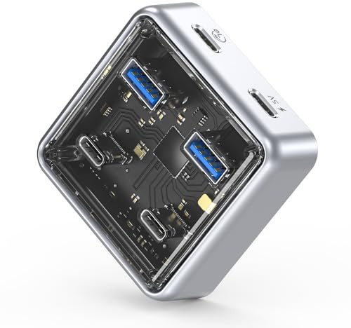 ORICO USB Hub 3.2, Concentrador USB 3.2 Gen2 de 4 Puertos 10 Gbps, 2 Puertos USB A/C, Puerto de Alimentación de 5 V, Compatible con MacBook, iMac, Surface Pro, XPS y Discos Duros móviles