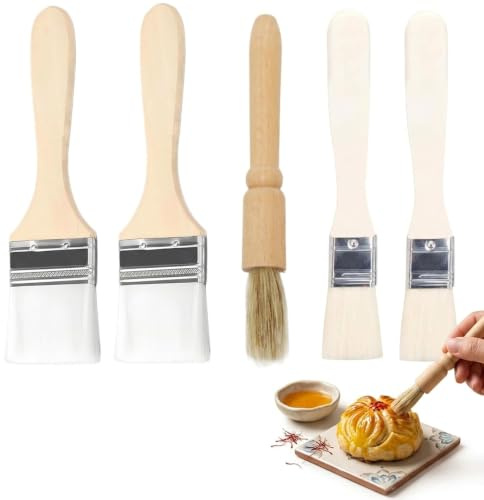 Backpinsel, 5 Stück Backpinsel Naturborsten, Küchenpinsel Aus Naturborsten | Pinsel Für Lebensmittel, Lebensmittelpinsel Set, Ölpinsel zum Kochen, Lebensmittel Pinsel Für Kuchen, Grill, Gebäck