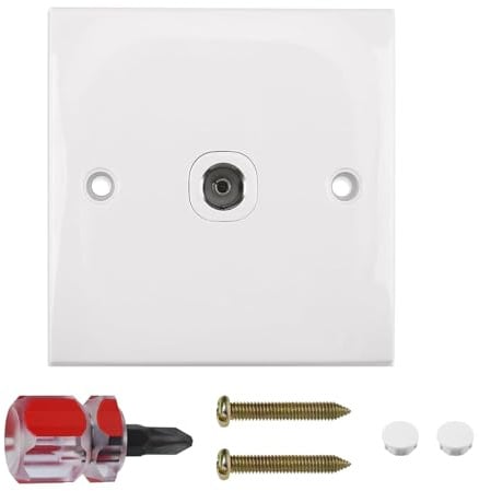 HARY Plaque murale pour antenne TV - Blanc - Façade coaxiale avec prise d'antenne coaxiale simple pour TV/FM - Blanc moulé - Outils d'installation inclus