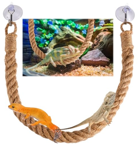 PSFXBM Reptile Vines Toys, Crested Gecko Accessories, Reptile Tank Accessories, Gecko Tank Accessories with 2 Hooks, Reptile Climbing Rope for Crested Geckos, Lizards, Snakes, Hermit Crabs