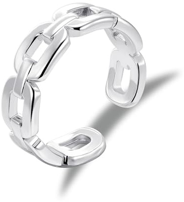Gold Silber 925 Ring Damen Verstellbar Kettenglieder Ringe Zirkonia Offen | ALEXCRAFT Gold Silber 925 Ring Damen Verstellbar Kettenglieder Ringe Zirkonia Gedrehter Offen Verlobungs Schmuck Hypoallergen