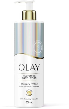 Olay Kollagen-Peptid Wiederherstellende Körperlotion 500ml | mit Vitamin B3 und Glycerin, Glatte und Feuchtigkeitsreiche Haut, kein Fettiger Rückstand, 500ml