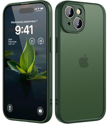 KPPIT for iPhone 14 Plus case,Green | Shockproof Military Grade Drop Protection, Frosted Translucent