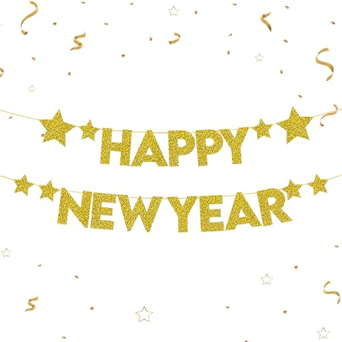 Silvester Dekoration 2026 Banner Gold, Happy New Year Girlande Gold, Silvester Deko 2026 Dekoration, golden Happy New Year Girlande 2026 für Neujahr Party, Neujahr Partydeko