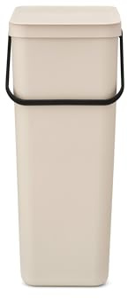 Brabantia Sort & Go Recycle Bin 40L (Soft Beige), Space-Efficient Plastic Recycle Container with Handle, Removable and Stay-Open Lid, Easy to Clean Kitchen Bin without Nooks and Rims