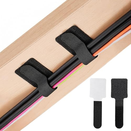 ColumPRO Under Desk Cable Management, Self Adhesive Cable Tidy with Hook and Loop Straps, Stick-On Cable Organiser for Desk, Office & Home, 40PCS 90mm, Black