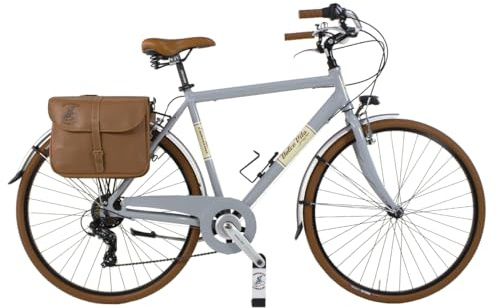 Canellini Vintage Citybike Retro Dolce Vita Oldstyle Aluminium Damen mit Taschen und Korb Räder 28 Zoll (Grau, S)
